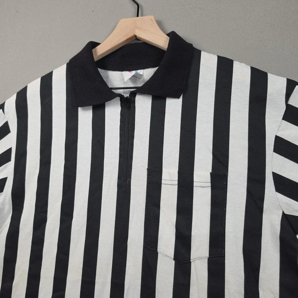 Majestic Vintage Referee Jersey Men's XL Black White Striped USA Made Ref Shirt